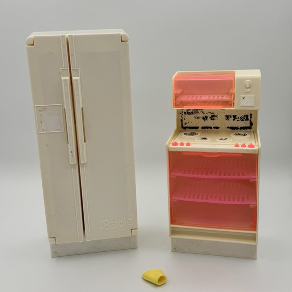 Mattel Other - Vintage Barbie Dream House Kitchen Appliance Lot Fridge‎ Stove Oven Pink White